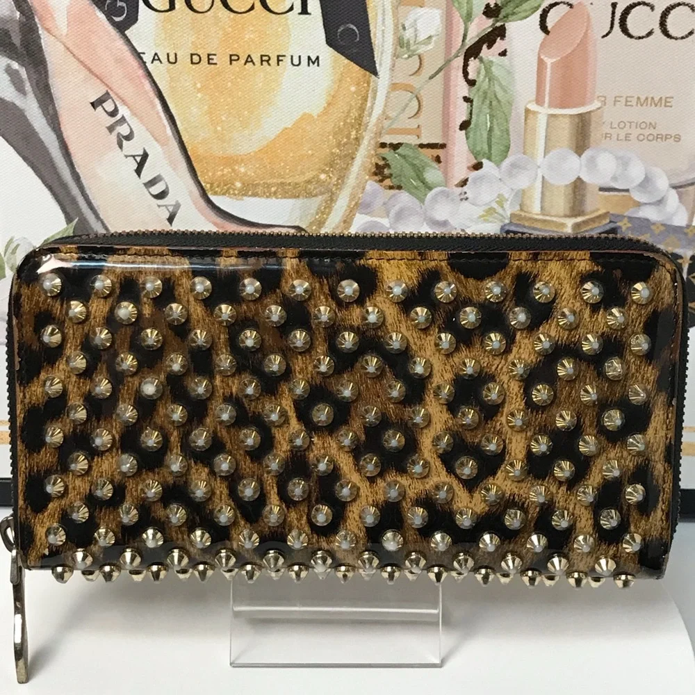 Christian Louboutin Panettone Studded Leopard Zip Around Wallet πβ€οΈ - Picture 3 of 17